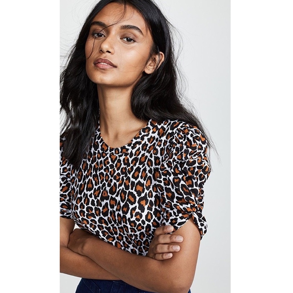 A.L.C. ALC Women’s Kati Leopard Print Twist Sleeve Tee Top